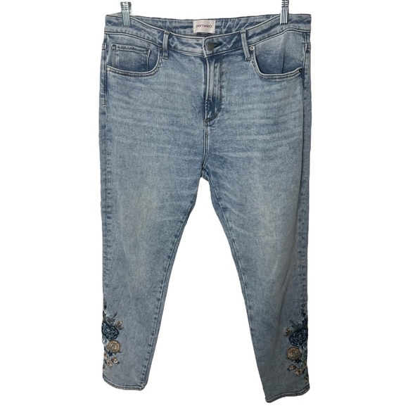 ANTHROPOLOGIE DRIFTWOOD Jack High Rise Embroidered Light-wash Jeans Size 32 - Picture 1 of 5